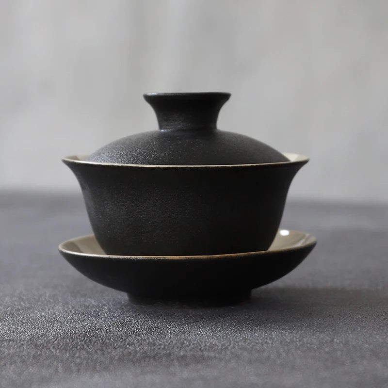 Black Ceramic Gaiwan Teaup 130ml - KITCHUNI