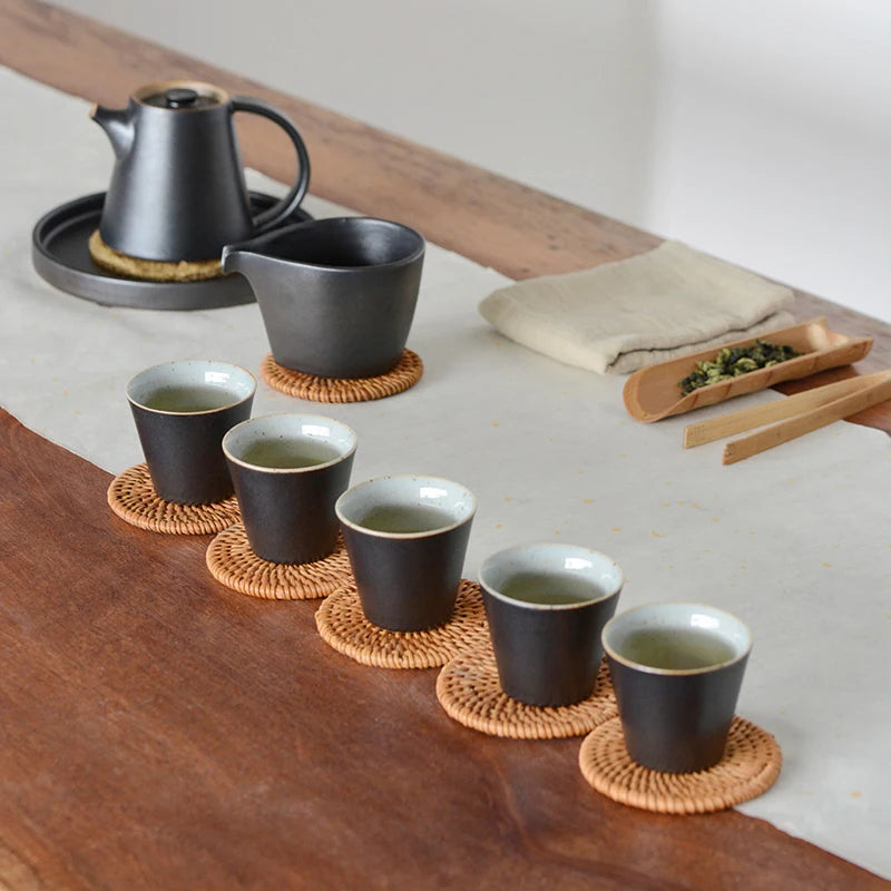 Black Crockery Ceramic Teacup Sets Of 6 - 70ml - KITCHUNI