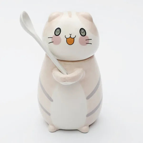 Hand Painted Cat Mug With Spoon - KITCHUNI