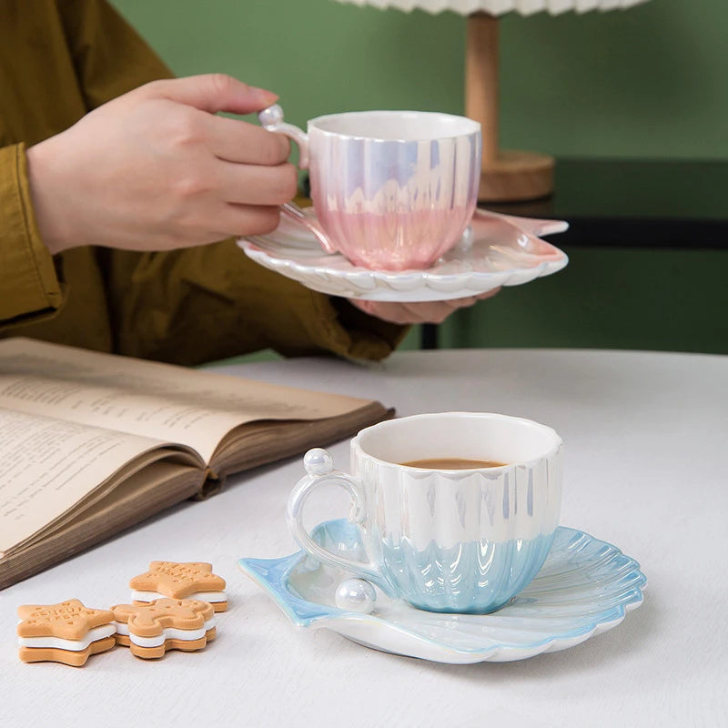 Sea Shell Mug With Tray - KITCHUNI