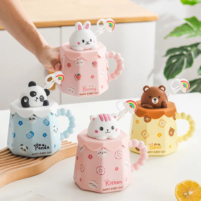 Cute Creative Ceramic Mug With Lid and Spoon - KITCHUNI