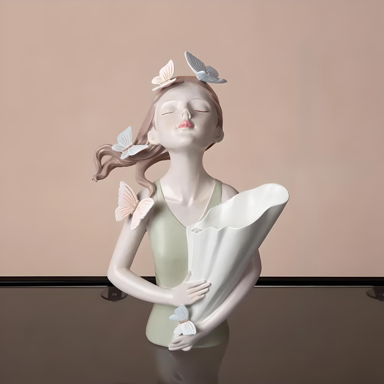 Butterfly and Girl Vase Statue 30cm