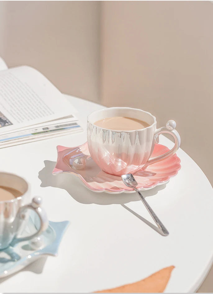 Sea Shell Mug With Tray - KITCHUNI