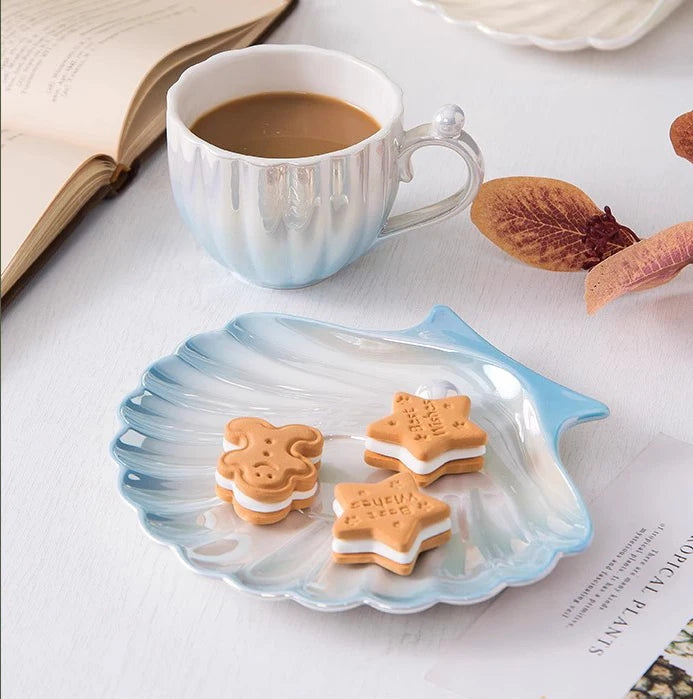 Sea Shell Mug With Tray - KITCHUNI