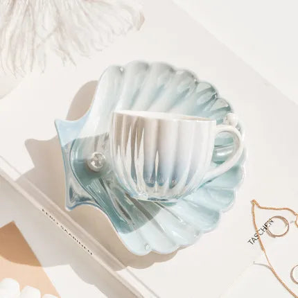 Sea Shell Mug With Tray - KITCHUNI