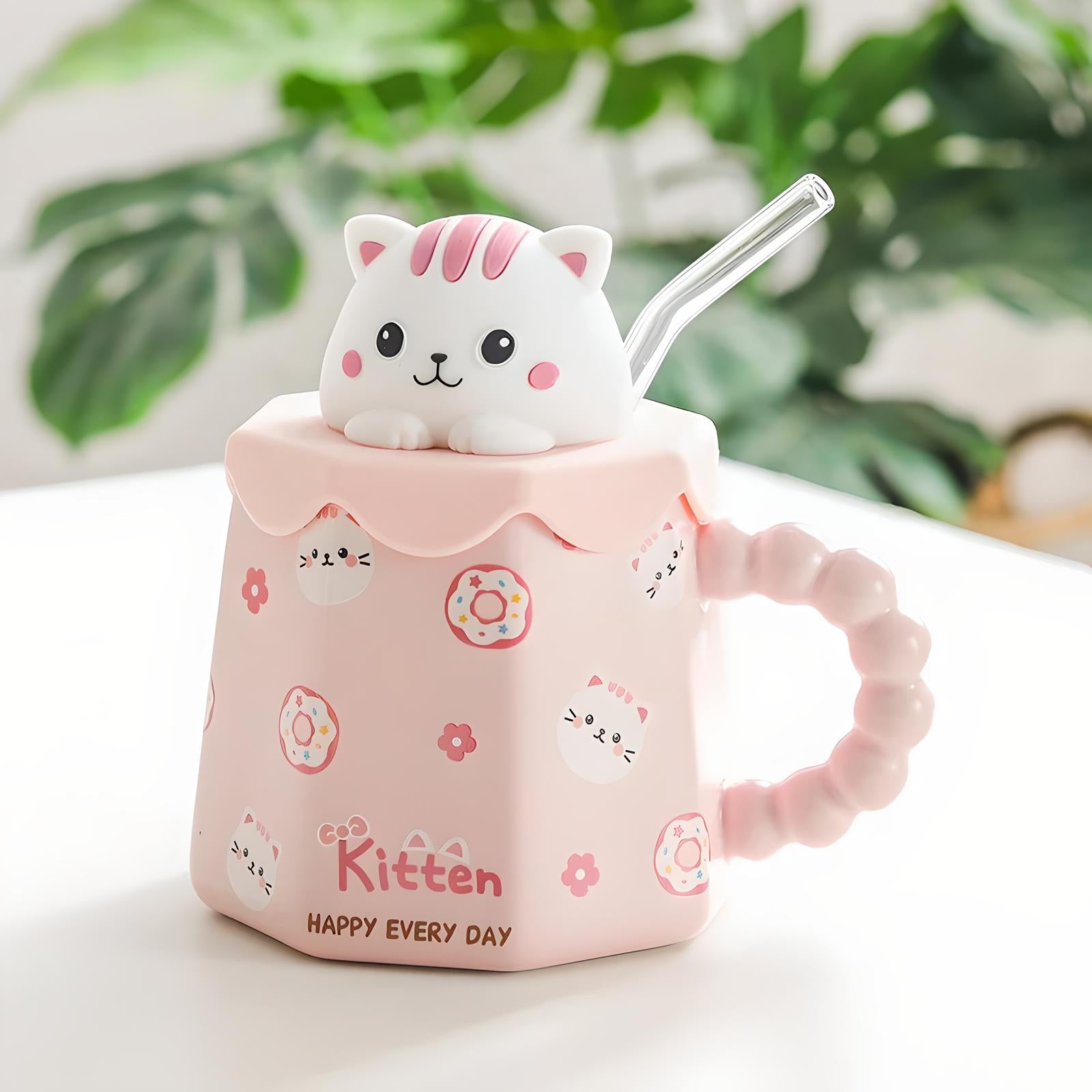 Cute Creative Ceramic Mug With Lid and Spoon