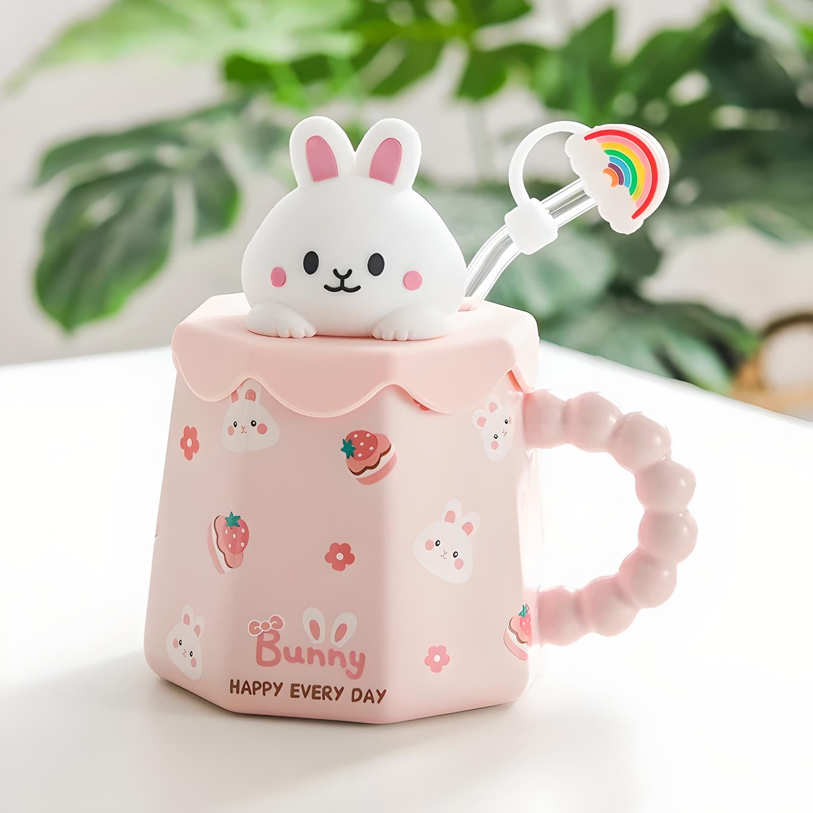 Cute Creative Ceramic Mug With Lid and Spoon