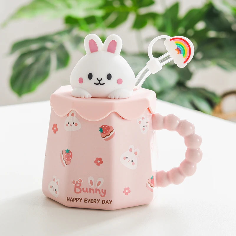 Cute Creative Ceramic Mug With Lid and Spoon - KITCHUNI