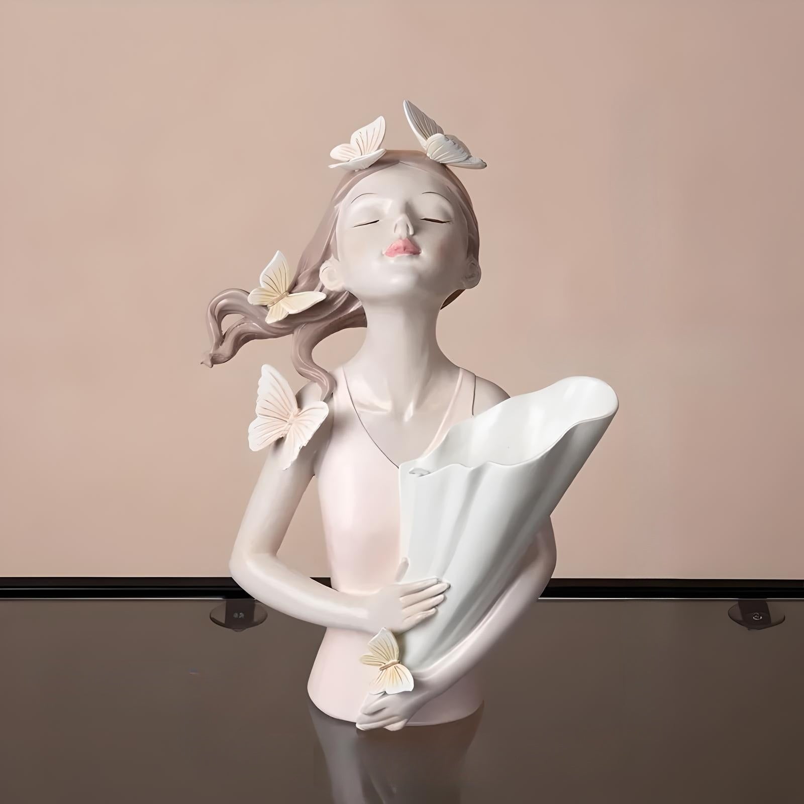 Butterfly and Girl Vase Statue 30cm