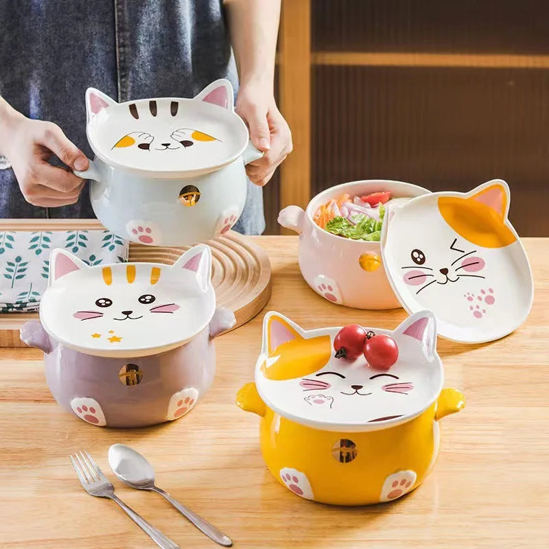 Cartoon Cat Soup Salad Bowl - KITCHUNI