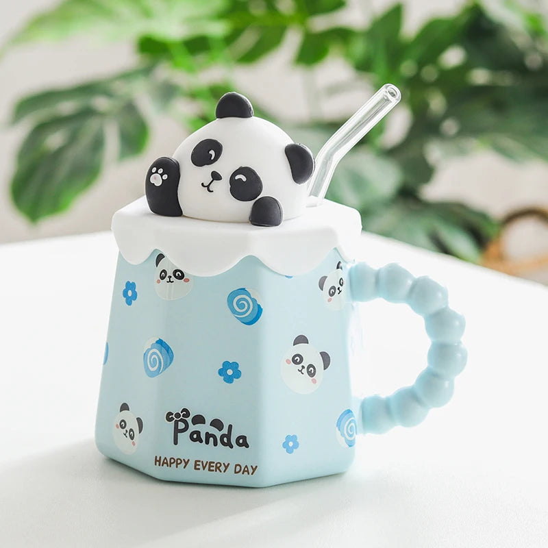 Cute Creative Ceramic Mug With Lid and Spoon - KITCHUNI