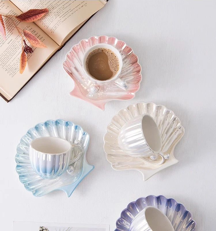 Sea Shell Mug With Tray - KITCHUNI